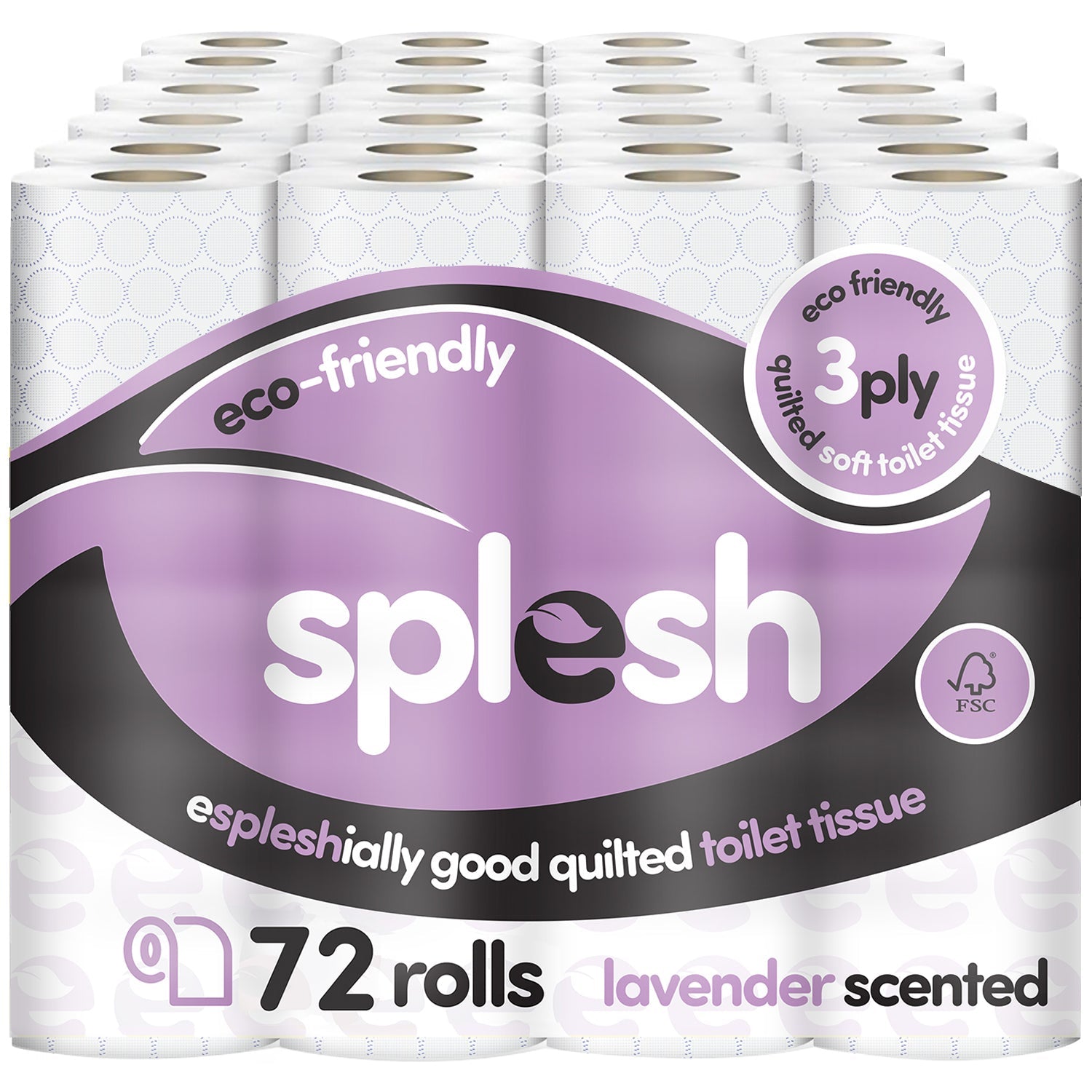 Splesh Toilet Roll, Soft & Quilted Eco-Friendly Lavender, 72 Rolls