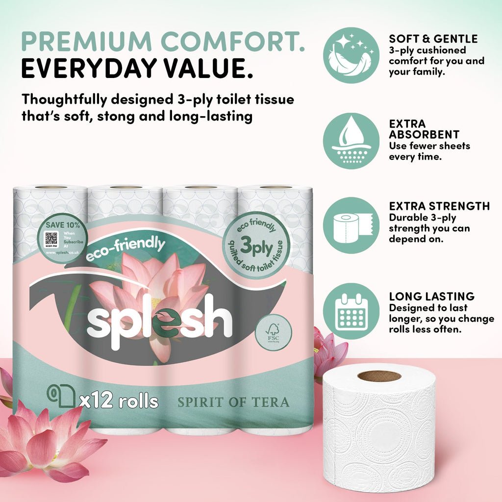Splesh Watermelon Scented Toilet Roll 72 Pack + FREE Spirits of Tera 12 Pack