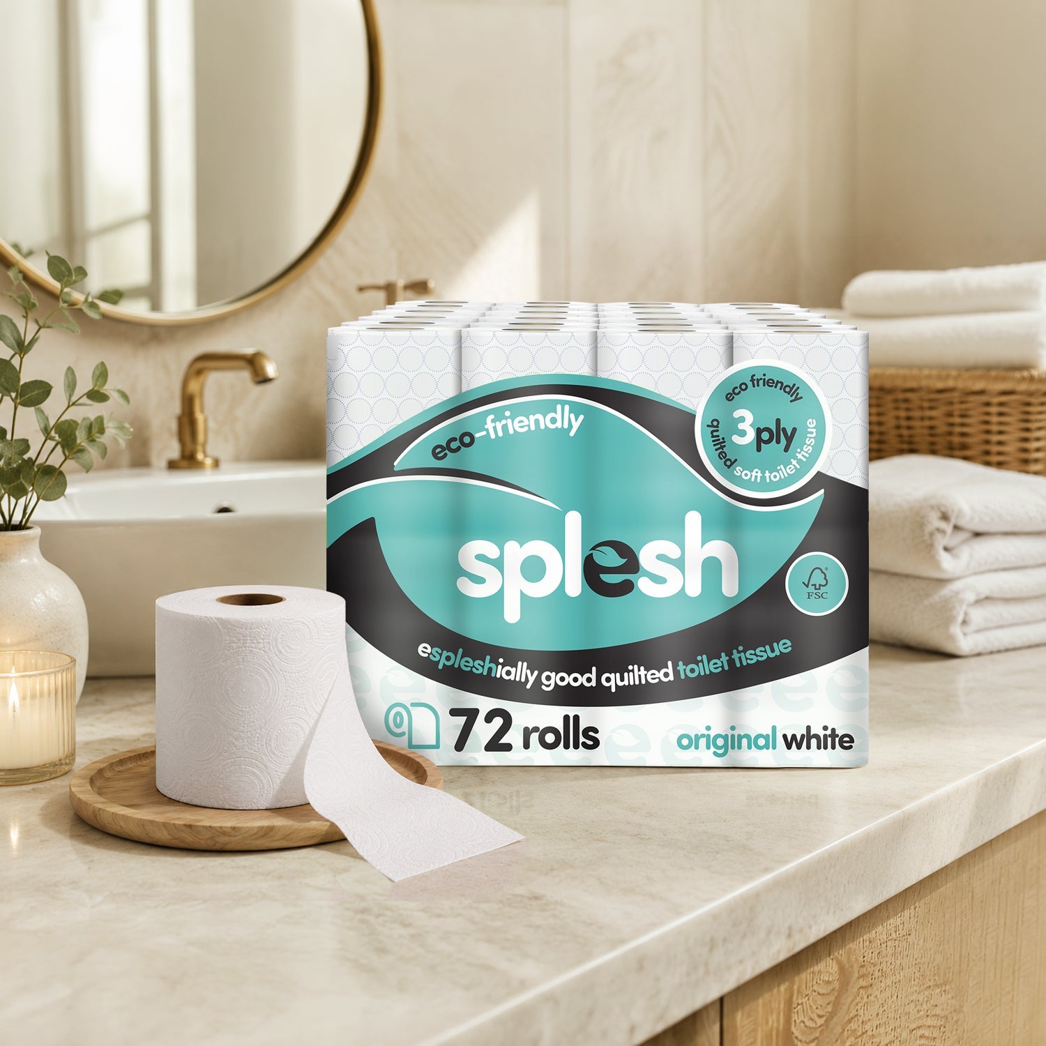 Splesh Toilet Roll, Soft & Quilted Eco-Friendly, White, 72 Rolls