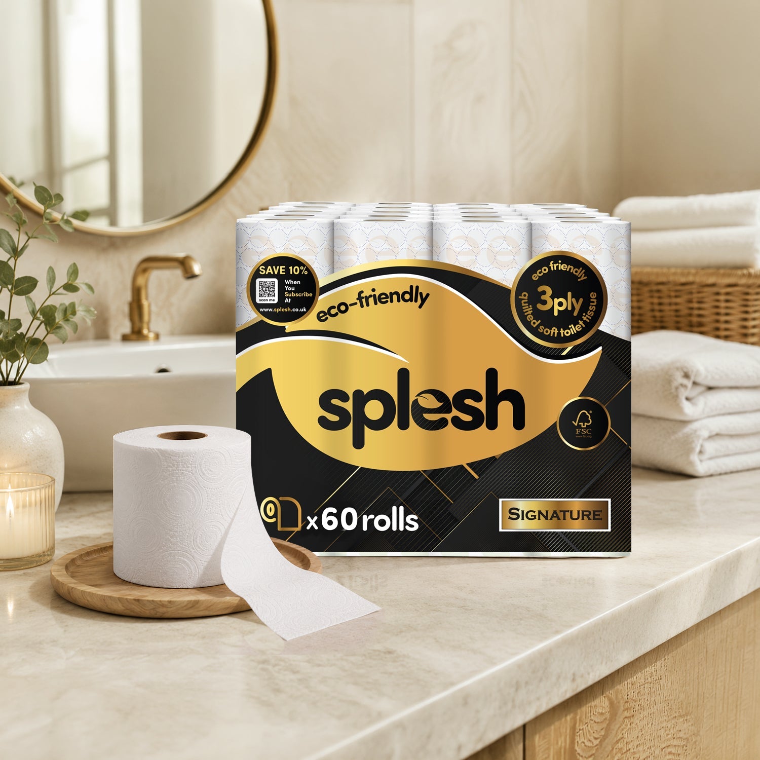 Splesh Toilet Roll Signature Scented 60 Rolls|Quilted 3-Ply Soft Toilet Paper