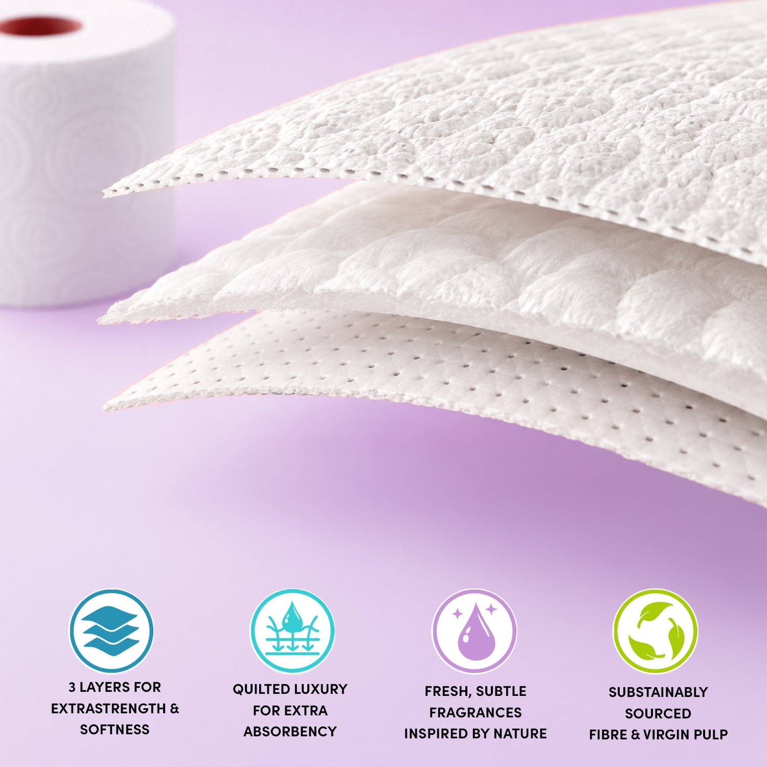 Splesh Toilet Roll, Soft & Quilted Eco-Friendly Lavender, 72 Rolls