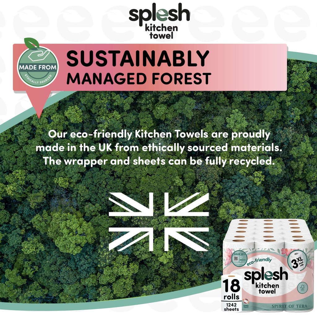 Splesh Kitchen Towel, 3 Ply Ultra Absorbent XL Roll, Spirit of Tera, 18 Rolls