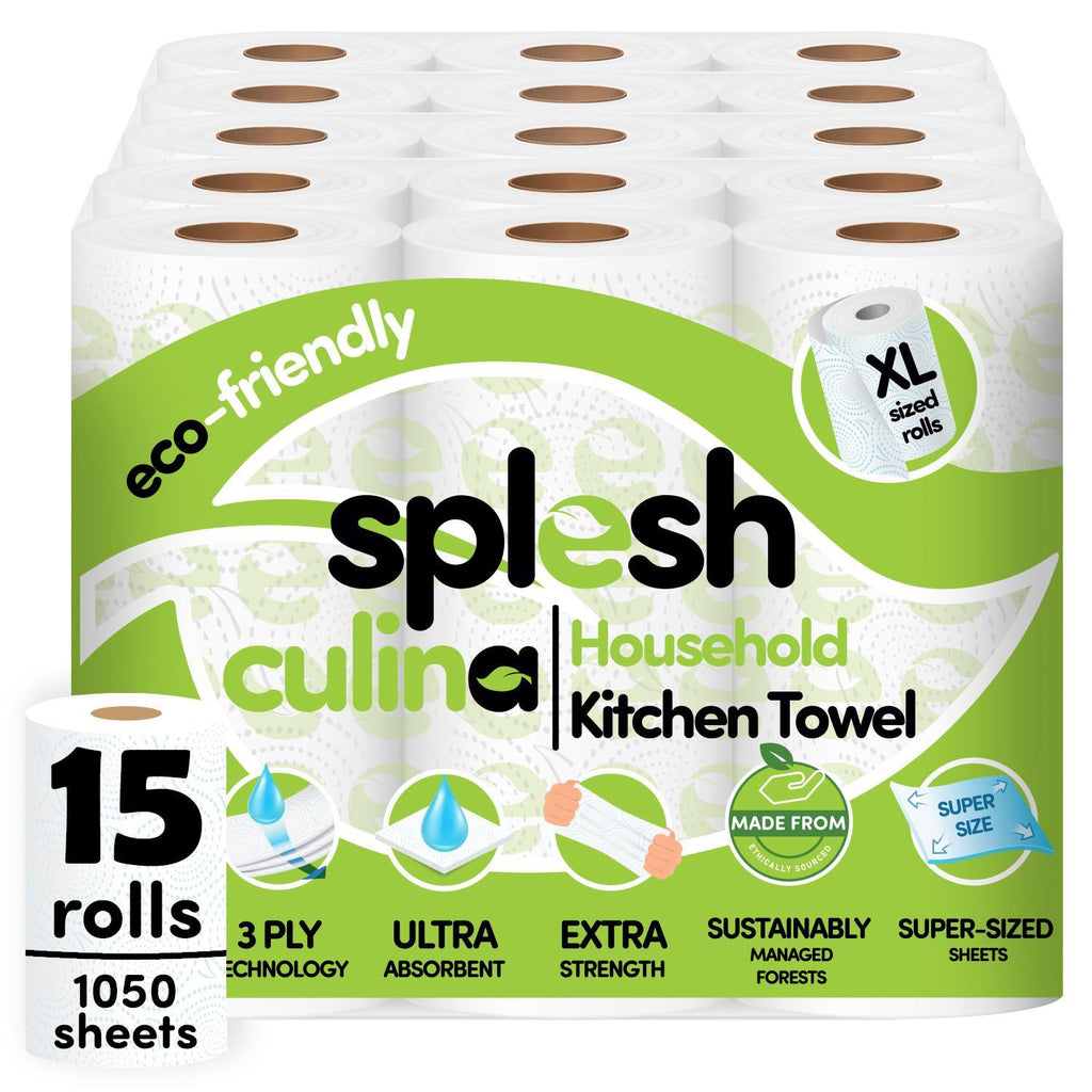 Splesh Toilet Roll Quilted White 48 Rolls, Culina Kitchen Towel 15 Rolls with Splesh 3in1 Laundry Capsules 140W