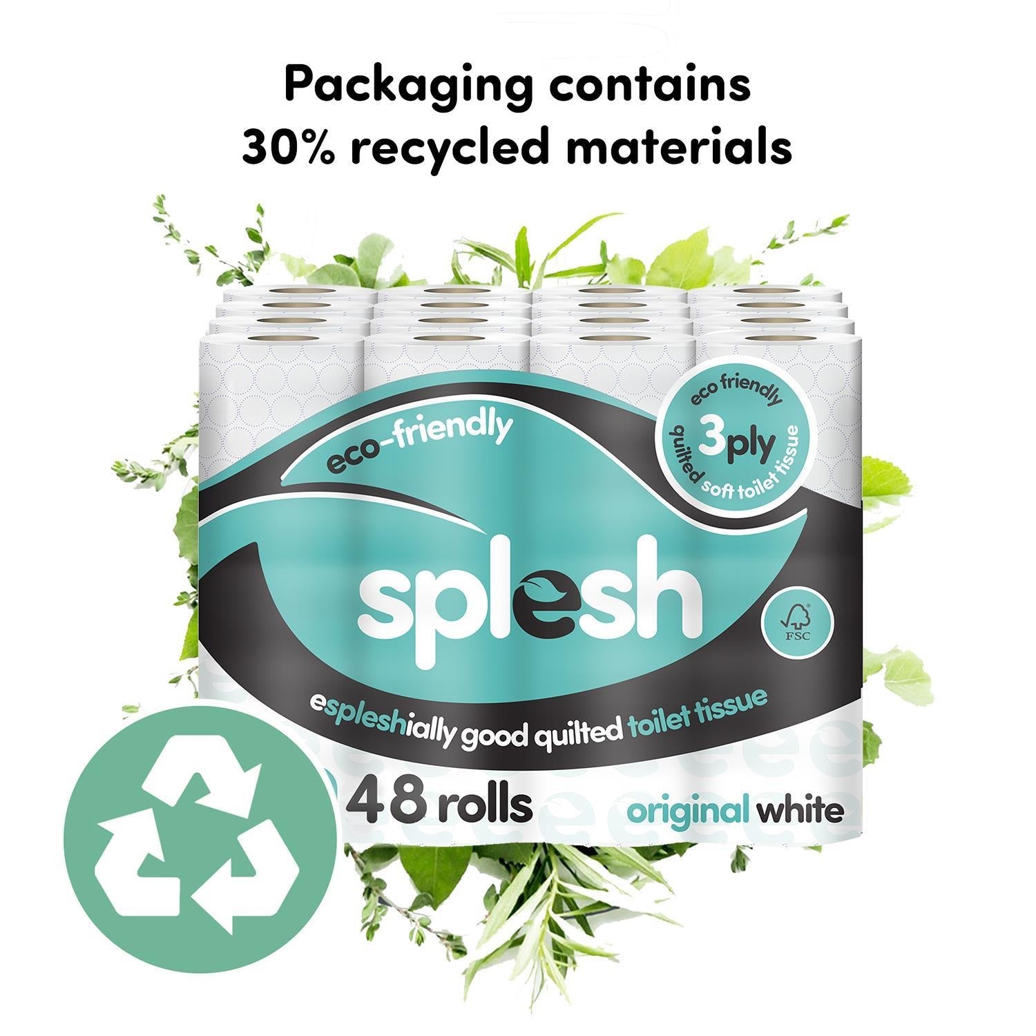 Splesh Toilet Roll Quilted White 48 Rolls, Culina Kitchen Towel 15 Rolls with Splesh 3in1 Laundry Capsules 140W