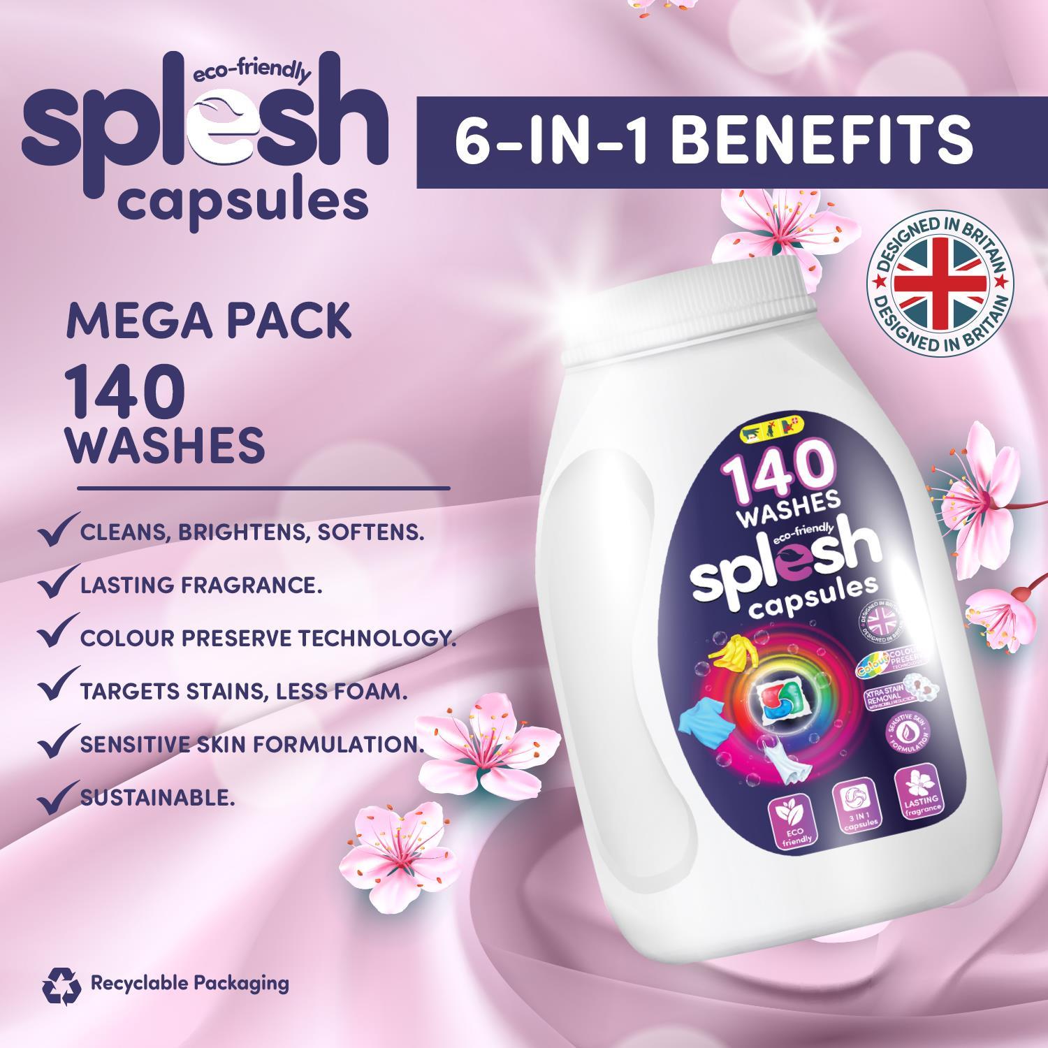 Splesh Toilet Roll Quilted White 48 Rolls, Culina Kitchen Towel 15 Rolls with Splesh 3in1 Laundry Capsules 140W