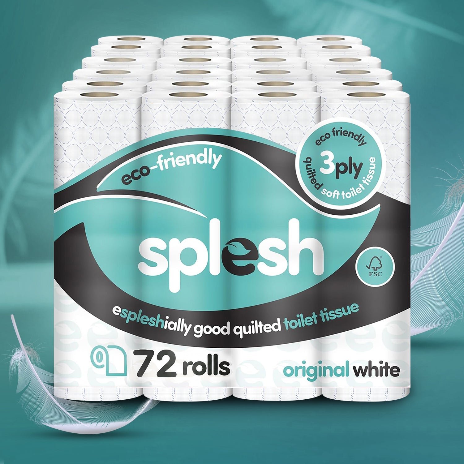 Splesh Toilet Roll, Soft & Quilted Eco-Friendly, White, 72 Rolls